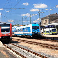 Deutsche Bahn, Alex (Die Länderbahn) und Agilis in Hof, Franken.