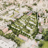 Luftbild des neuen Quartiers an der Ludwig-Thoma-Straße in Bayreuth © H2M Architekten + Stadtplaner 