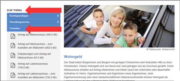 Screenshot Infoseite Wohngeld Screenshot Infoseite Wohngeld